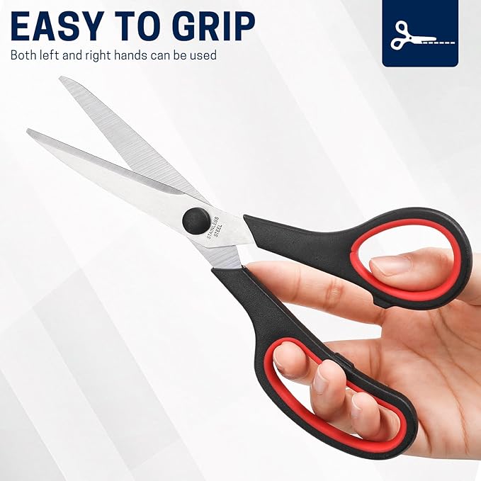 8" 10 Pack All Purpose Heavy Duty Scissors- Comfort-Grip Sharp Scissors for Office School Sewing Fabric Craft High/Middle School Student Teacher Scissor, Right/Left Hand