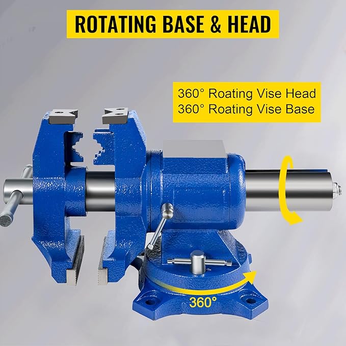 VEVOR Bench Vise 6 Inch, Double Swivel Rotating Heavy Duty Vise Head/Body Rotates 360°,Pipe Vise Bench Vices 30Kn Clamping Force,for Clamping Fixing Equipment Home or Industrial Use