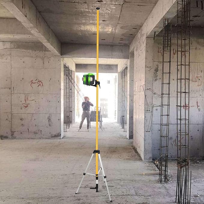 MOETER 12 Ft./3.7M Laser Level Pole with Tripod, Laser Stand Pole with 1/4"-20 & 5/8"-11 Threaded Adapter, Telescoping Laser Level Tripod for Rotary and Line Lasers