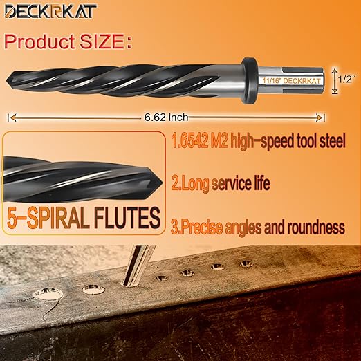 11/16" Reamer Drill Bit for Metal, M2 HSS Taper Reamer for Steel, Alloy, Wood, Plastic to Align, Enlarge Holes – 5-Spiral Flutes,1/2" Non-Slip Shank, 17mm Car Reamer, Bridge Construction Reamer
