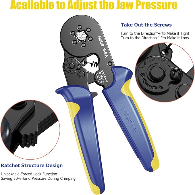 Preciva Ferrule Crimping Tool Kit with 1900PCS Wire Connectors, Hexagonal AWG23-10 Sawtooth Self-Adjustable Ratchet Wire Terminals Crimper Kit