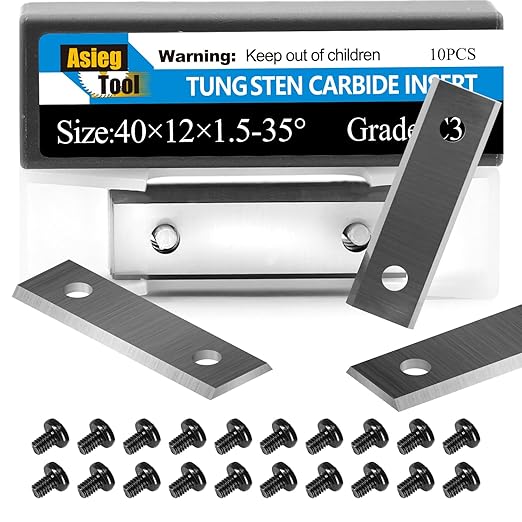 Asieg Tool 40x12x1.5mm-35° Square Tungsten Carbide Replacement Cutter Inserts Knives Blades for Woodworking Spiral Helical Planer Head 10pcs