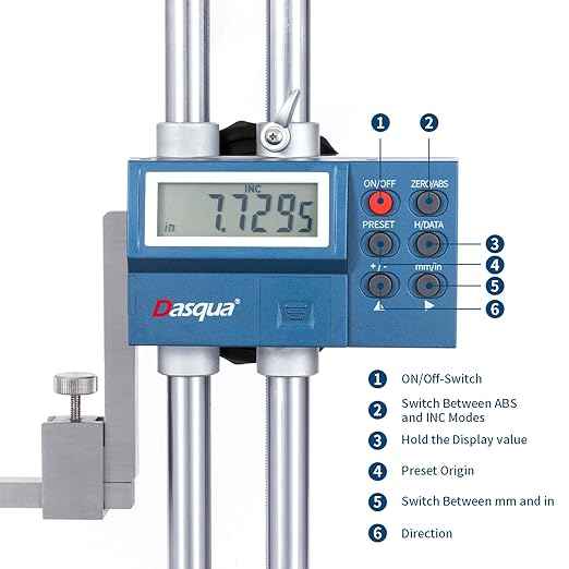 Dasqua 12"/300mm Double Beam Digital Height Gauge with Feed Wheel, Heavy Duty Cast Iron Base with Carbide-Tipped Scriber, Accuracy: ±0.0015"/0.04mm, Resolution 0.001"/0.01mm