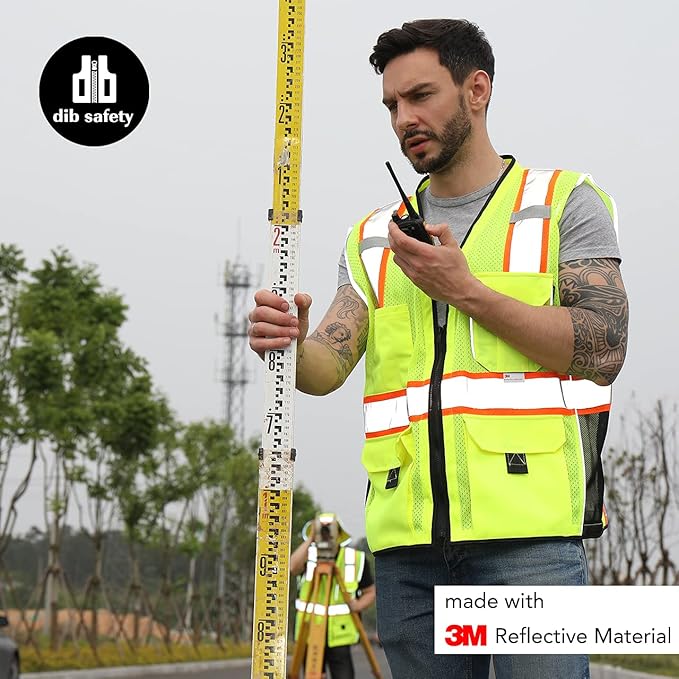 Dib Safety Vest Reflective Yellow Mesh, High Visibility Vest with Pockets and Zipper, ANSI Class 2 Heavy Duty, Made with 3M Reflective Tape 3XL