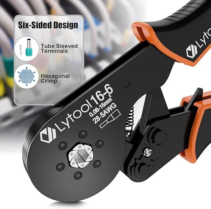 Hexagonal Ferrule Crimper Tool AWG28-5 (0.08-16mm²), Lytool Wire Ferrule Crimping Tool, Self-Adjustable Ratchet Wire Crimping Pliers for Wire Ferrules Terminals Connector Kit, Cables End-sleeves