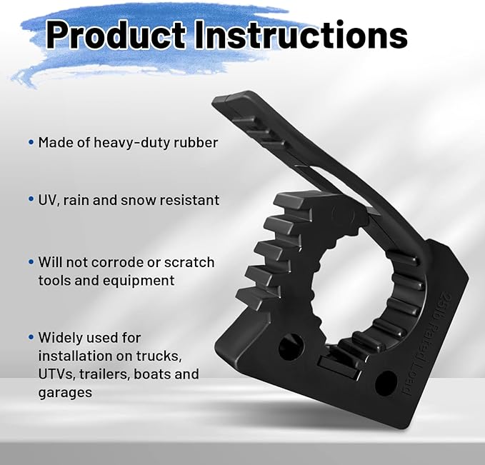 ROBLOCK 4 Pack Quick Release Clamp Mounts - Adjustable shovel clamp mount, Rubber Tool Handle Holders for 1-1/4" to 1-3/4" Diameter, Universal Garage Storage, Boat, RV, ATV or Any Wall