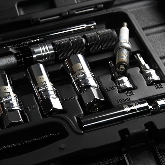 AEROFORCE 14PCS 3/8-Inch Drive Swivel Magnetic Spark Plug Socket Set with 3/8'' Torque Wrench (5-45 Lb.ft/6.8-61.2 Nm), Universal Joint & Extension Bar - Durable CR-V Steel for Easy Spark Plug Removal