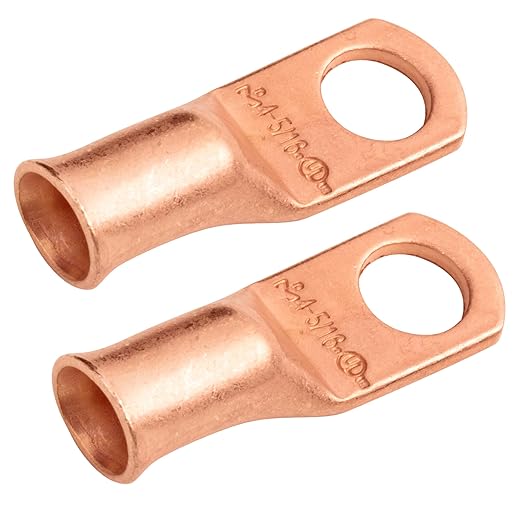 SELTERM 2pcs 4 AWG 5/16" Stud Copper Wire Lugs, Battery Lugs, Ring Terminals, Battery Cable Ends, 4 Guage Ring Terminal Connectors, UL Heavy Duty Bare Copper Eyelets Battery Terminal Connectors