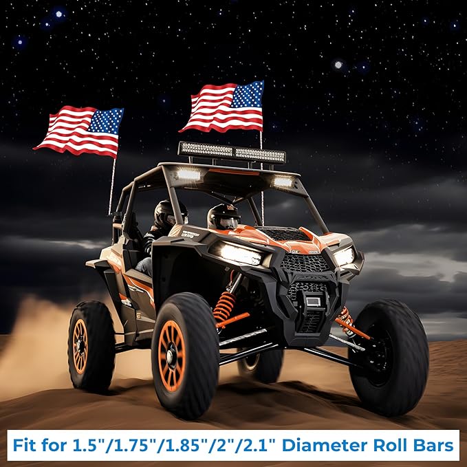 2PCS Solid UTV Whip Light Mount, Aluminium Alloy Thickened UTV Flag Mount, Heavy Duty Light Bar Mounting Bracket 360° Rotation Adjustable Roll Bar Clamp for 1.5"/1.75"/1.85"/2"/2.1" Roll Cage