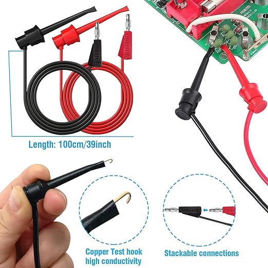 Electrical Multimeter Test Leads Set with Alligator Clips Crocodile Alligator Clips Electrical Test Hook Test Probes Lead Professional Kit for Electric Circuit Connection, DIY School Experiments