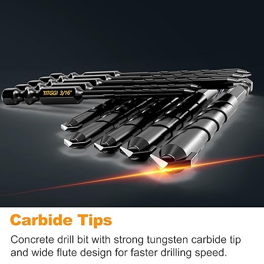 Masonry Drill Bit Set & Concrete Drill Bit Set, Professional Industrial Strength Carbide Drill Bits Tip (10PCS) for Concrete/Glass/Brick/Cement/Tile/Wood/Etc, 5/32"-1/2" by TITGGI