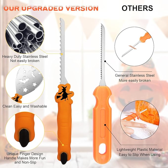 Pumpkin Carving Kit Tools Halloween, Professional Heavy Duty Carving Set, Stainless Steel Sculpting Tool Carving Knife for Halloween Decoration Jack-O-Lanterns, Gift for Halloween(9PCS)