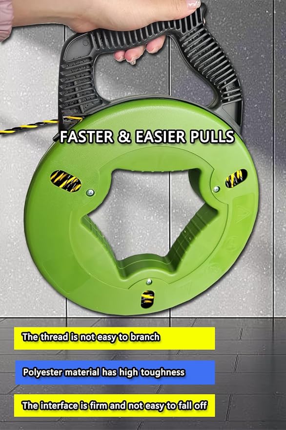 Fish tape wire puller 1/6-Inch x 165-Foot electrical fish tape 165ft PET Diameter 3 Wires Twisted with Guide Spring Optimized Housing and Handle fish tape 【4.5mm*50m】