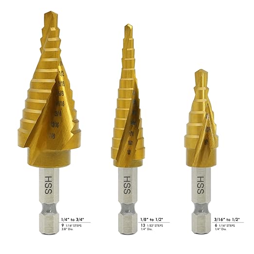 Step Drill Bit Set, 3 Pcs Titanium High Speed Steel Unibit Drill Bits, Stepped Up Bits for Sheet Metal, DIY Lovers with Aluminum Case, Total 28 Sizes for Multiple Hole