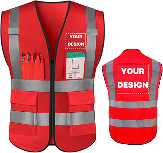 YOWESHOP High Reflective Visibility Safety Vest Custom Your Logo Safety Workwear with Reflective Strips and Pockets