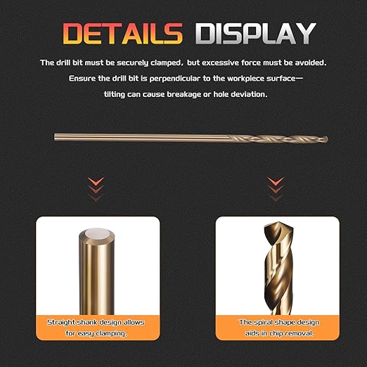 Drill Bit, #54 Cutting Diameter, 4341 HSS Gold Finish 118° Cutting Angle Number Jobber Bits - (Applications: for Drilling Soft Metal Plastic Wood), 10-Pieces