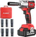 AOBEN 21V Cordless High Torque Impact Wrench 1/2 inch, Powerful Brushless Motor with Max Torque 450 ft-lb (600N.m), 4.0Ah Battery, 6 PCS Sockets (17-22mm), Fast Charger and Tool Box