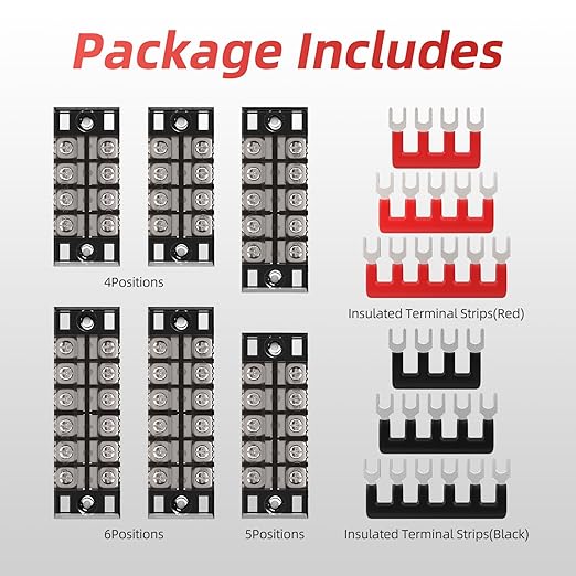 APIELE 15A Screw Terminal Block 4/5/6 Position Dual Row Covered 600V Pre-Insulated Terminal Barrier Strips (6PCS 15A 4P/5P/6P+6PCS Wiring Strips)