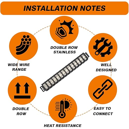 Terminal Blocks Double Row Stainless Steel 10-22 AWG Copper 600V/30A Rated 2-14 Poles Neat Circuit Solution 1 Pack TBD (14 Poles)
