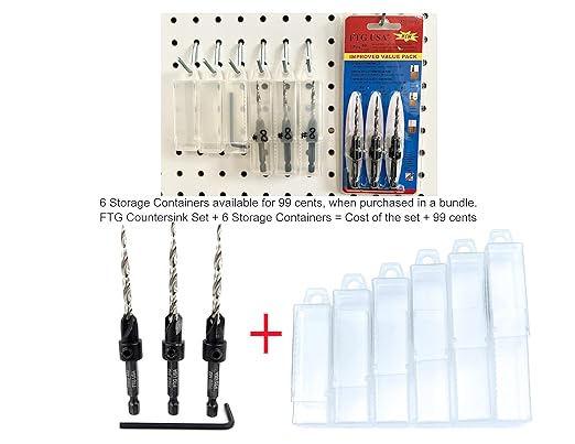 FTG USA Adjustable Wood Countersink Drill Bit Set 3 Pc #8 (11/64") with Tapered Drill Bits for Woodworking