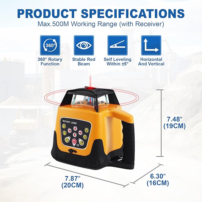 Iglobalbuy Self Leveling Rotary Laser Level System Kit with Surveying Tripod + Aluminum Grade Rod 16.4Ft, Red Beam Automatic Self-leveling Transit Laser Level Grading Rotating Lasers for Construction