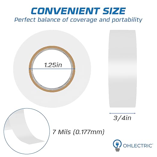 OHLECTRIC Professional Grade Vinyl Electrical Tape (1 Pack) White - 7 Mil Thick Flame-Retardant, Heat & Weather Resistant 3/4 Inch x 60 Feet | Ideal for Contractors & Electricians