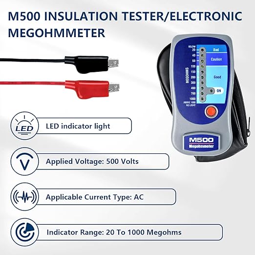 M500 Megohmmeter for Insulation Testing，Compatible with Supco M500 Electronic Megohmmeter，Will accurately Measure Insulation Values up to 1000 Megohms at 500 Volts