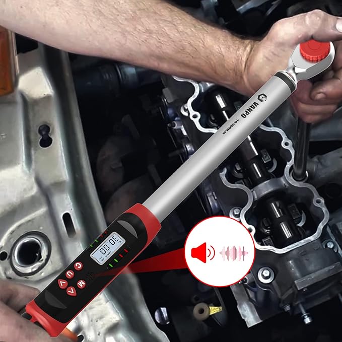 1/2-Inch Drive Digital Torque Wrench(7.38-147.5ft-lbs/10-200NM) Dual-Direction Adjustable Electronic Torque Wrench with Preset Value, Buzzer and LED Flash Notification, for Bike Moto Car