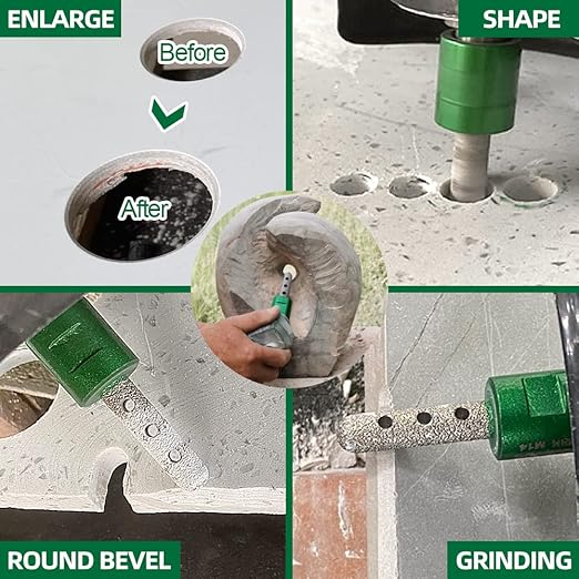 Diamond Core Drill Bits - 6/8/10/25/35/50/65mm+2" Beveling Chamfer Bit+1-3/8" Finger Milling Bit+Triangle Adapter to 5/8-11" Thread+4.5" Cutting disc for Porcelain Ceramic Tile Granite Marble