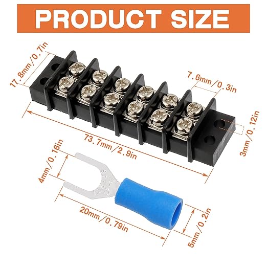 6 Circuits 6 Positions Terminal Block 20-30A 200-450V Dual Row Screw Terminals Strip with 48 PCS Heat Shrink Wire Fork Connectors(Pack of 4pcs)