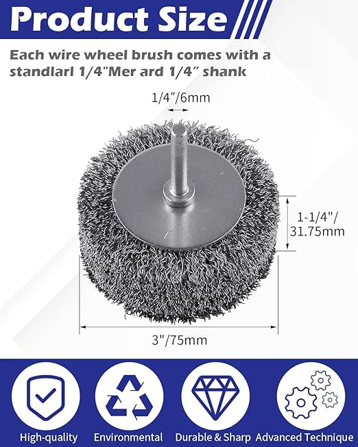 Rocaris 2 Pack Wire Brush for Drill Set,3 Inch Wire Wheel for Drill Attachments,Heavy Duty Wire Wheel Removal Paint Rust & Corrosion, 0.0118" Carbon Steel Wire, 1/4in Shank, 20000RPM