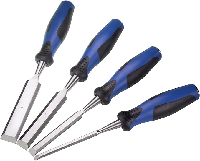 4 Piece Wood Chisel Set Woodworking Chisel Kit with Chrome-Vanadium Steel and Plastic Handles with Iron Cap, Paper Case for Carpenter Craftsman Gift for Men
