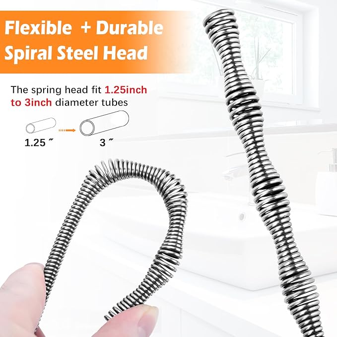35 FT Drain Snake 2.0 with Double Mode, 10-In-1 Drain Auger for Sink and Drain Unblocking, Plumbing Snake for Real DYIs (Frosted Red)