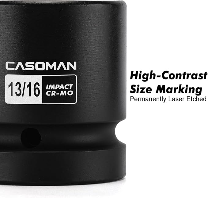 CASOMAN 1-Inch Drive Impact Socket Set-13/16", 4-Point Square Socket, CR-MO