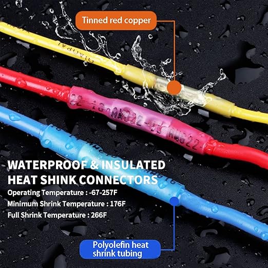 Heat Shrink Butt Connectors, 12-10 AWG Waterproof Crimp Terminals Electrical Wire Connectors Splice for Marine, Cable, Wiring