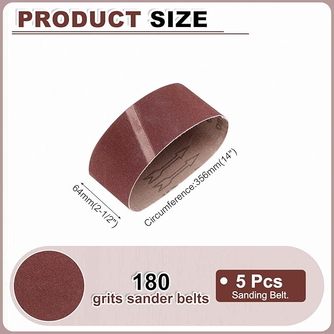 HARFINGTON 2-1/2 x 14 Inch Sanding Belts, 5 Pcs 180 Grits Aluminum Oxide Abrasive Belt Sander File Belt for Woodworking, Metal Polishing, Knife Sharpener