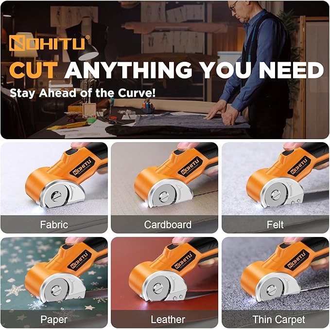 Cordless Electric Scissors: 4V Rechargeable Rotary Cardboard Cutter, 3000mAh Battery, with LED Light, 2 Blades, Box Cutter for Fabric Carpet Carton Plastic Leather Cloth(Yellow)
