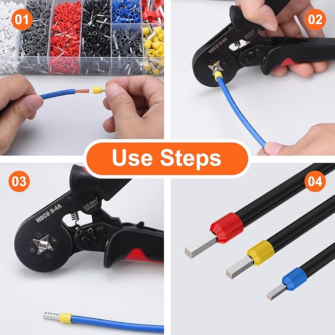 Preciva Ferrule Crimping Tool Kit with 2000PCS Wire Connectors, AWG23-7 Self-adjustable Ratchet Wire Crimping Tool Kit Crimper Plier Set (Red)
