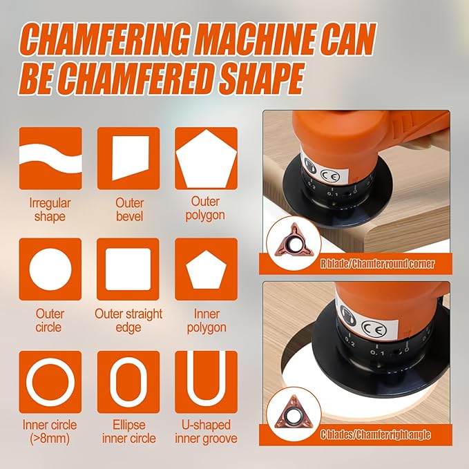 Pneumatic Chamfering Tool, Mini Chamfering Deburring Tool For Metal Beveling Machine Pneumatic Edge Beveler for Metal Trimming, Arc Corner Deburring Linear Beveling Trimming (Orange)