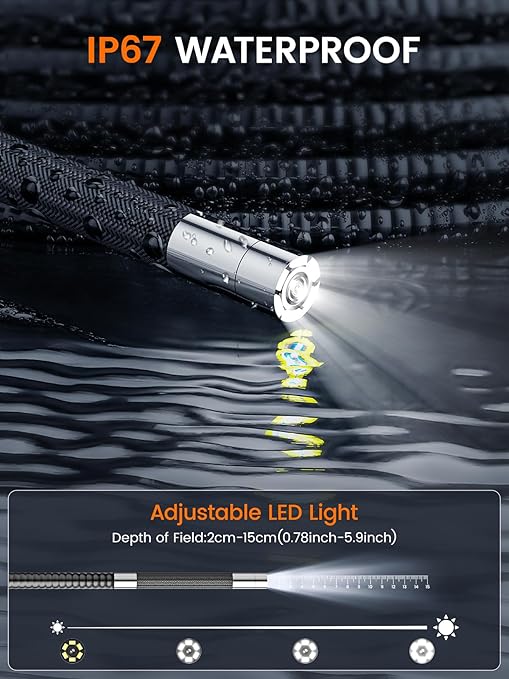360°Articulating Borescope Camera - 5" HD 1080P Inspection Camera Screen with 6 Light, Endoscope with 6.2mm IP67 Waterproof Probe, 3X Zoom 4-Way Borescope with Flexible Cable