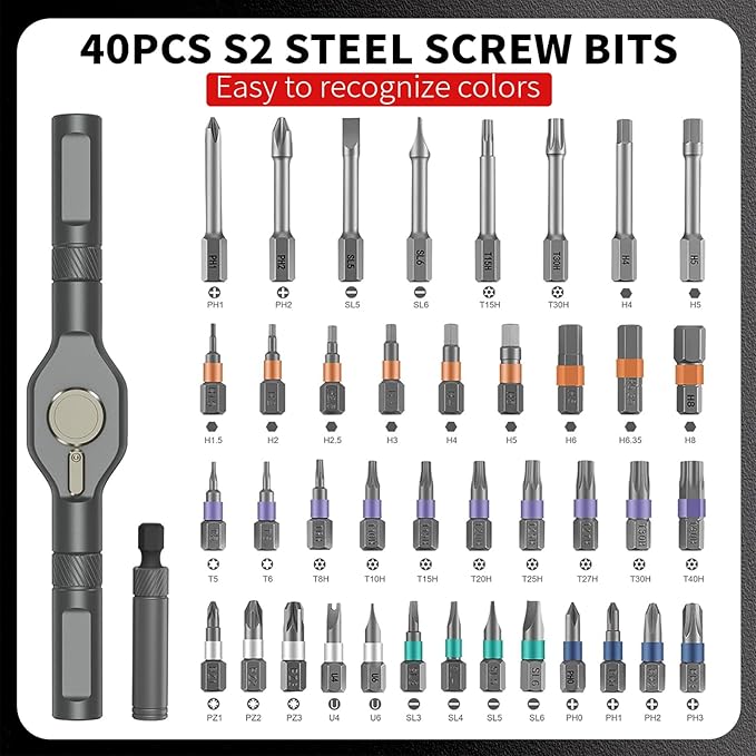 42 in 1 Magnetic Screwdriver Sets,Magnetic Drive Tool with Detachable Ratchet Handle,Multi Bit Ratchet Screwdriver Set,Multi Bit Ratcheting Screw Driver Set with Storage Case Repair Tool Kit (Gray)