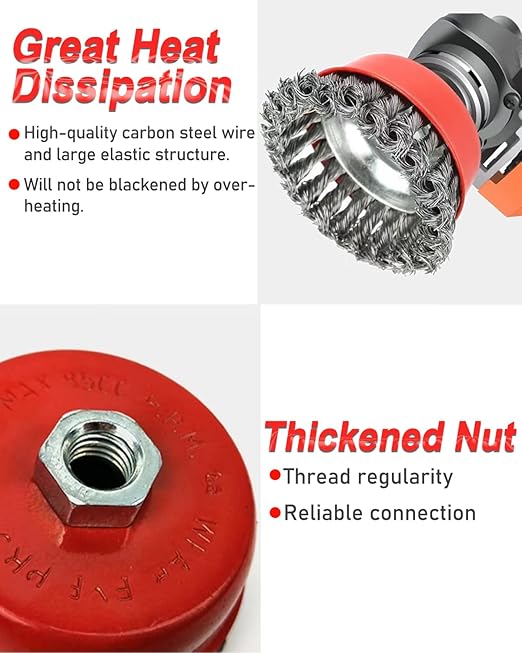 4" Wire Wheel for Angle Grinder, 8PCS Twisted Knotted Wire Brush for Grinder 5/8 Inch-11 Threaded Arbor, 0.02" Carbon Steel Angle Grinder Wire Wheel for Deep Sanding, Heavy Rust Paint.(8)