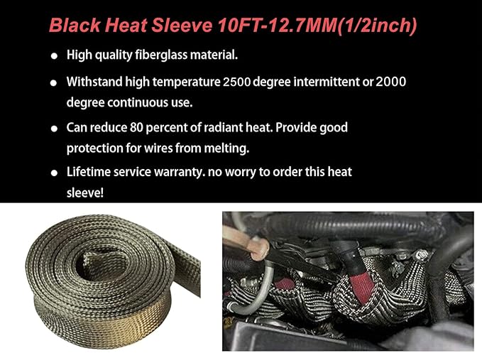 Heat Shield Sleeve Fuel Line Heat Shield Auto Hose Spark Plug Wire Cover Protectors Boots Roll 2500 Degree for Car&Auto Wire Loom Brake Cable (1/2" IDX10FT, Titanium)