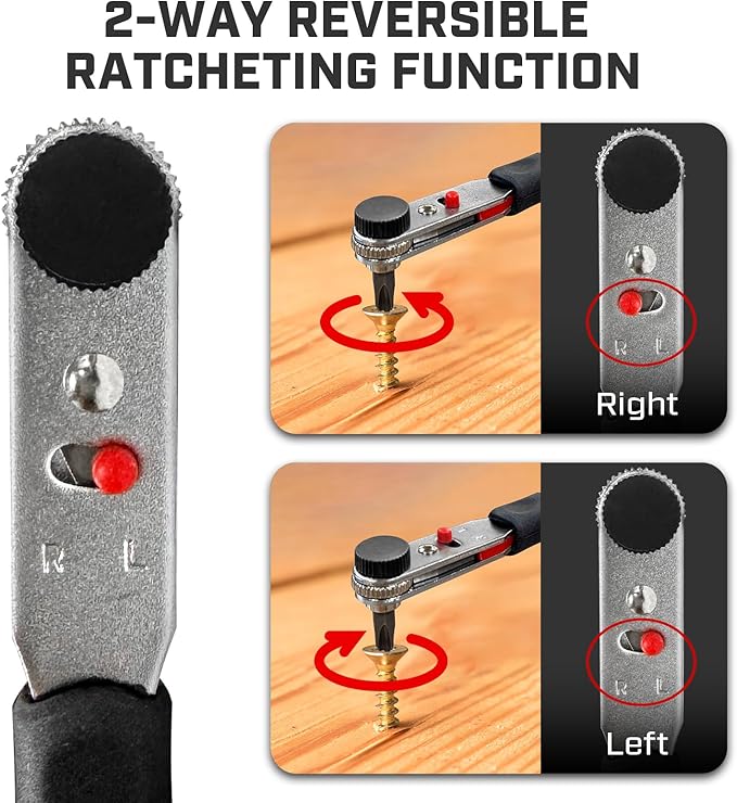 Angle Ratchet Screwdriver Set: 10 Piece Magnetic Bit with 90 degree Mini Offset Low Profile Reversible Drive Handle - DIY Bike Tight Spaces