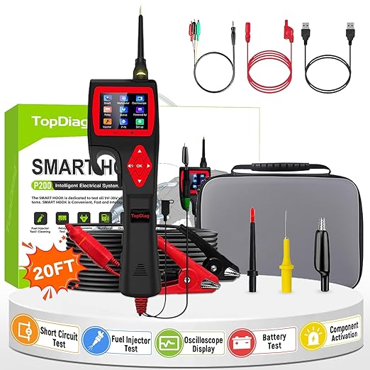 TopDiag P200 Power Circuit Probe Kit - Automotive Circuit Tester with 2024 Online Update, 9~30V Voltage Range, Multimeter, Relay Test, Fuel Injector Tester, Activating Component, Oscilloscope Mode