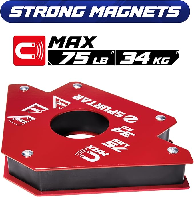 Spurtar Welding Magnets 6pcs, 75lbs 50lbs 25lbs Welding Magnets and Clamps, Heavy Duty Magnetic Holder Tools and Accessories 45°, 90°, 135° Angle
