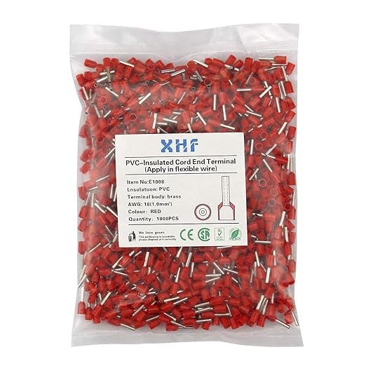 XHF 1000 PCS AWG 18/1.0mm² Wire Ferrules Insulated Copper Crimp Connectors, Crimp Pin Cord End Terminals Red