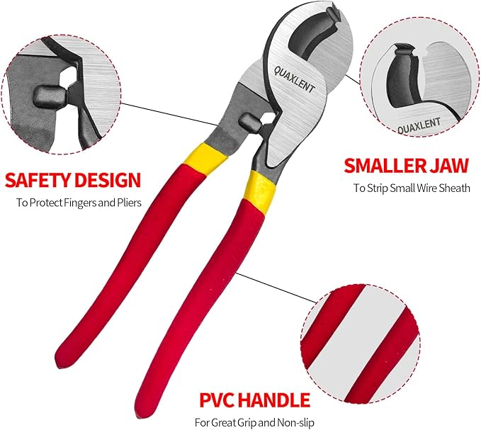 10 Inch Large Cable Cutter Heavy Duty High Leverage Big Wire Cutting Plier Tool for 4/0 Aluminum 2/0 Soft Copper and 100PR 24AWG Comm Cable,Red