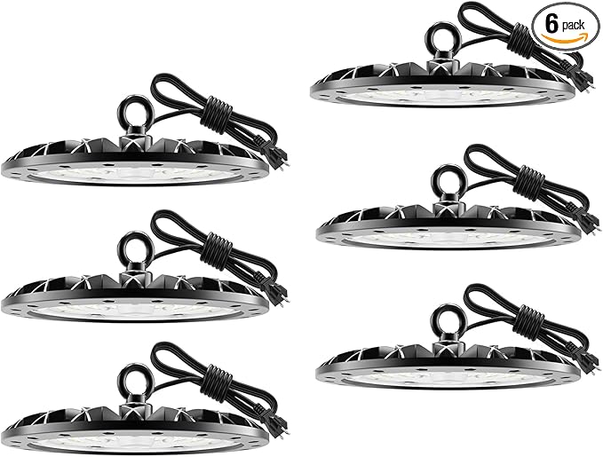loyal 6 Packs 300W UFO LED High Bay Light, 30000LM LED High Bay Shop Light, 6000K Daylight LED Bay Light with 1.2M Cable US Plug, Commercial High Bay Lighting for Warehouse Workshop Garage Factory