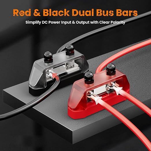 2PCS 5/16" M8 Dual Stud Bus Bar 12-48V 150A-250A Power Distribution Block – Heavy Duty Battery Terminal for Boat, Automotive, RV, Solar Systems with Protection Covers & Screws